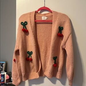 Cozy Pink Cardigan with Cherry Details